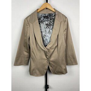 Sisley Camel Tan Striped Button‎ Front Stretch Office 3/4 Sleeve Blazer Size S